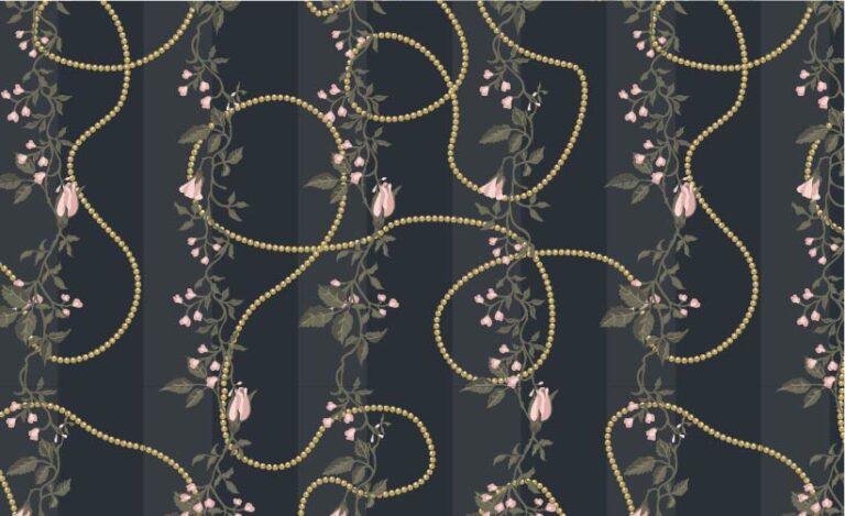 SURFACE PATTERN DESIGN-COTTAGE GARDEN MIDNIGHT ROSEBUD STRIPE