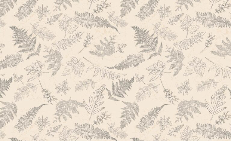 surface pattern diesign hand drawn fern abd woodland flora on wallpaper or fabric