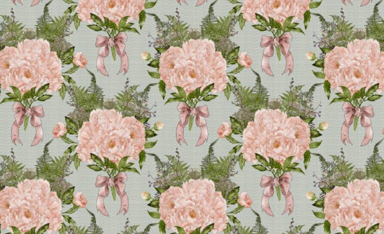SURFACE PATTERN DESIGN WATERCOLOR PEONY BOUQUET PATTERN ON TEXTURED BACKGROUND